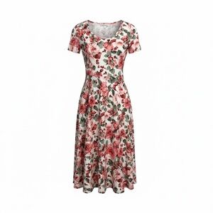 LuLaRoe Dark and Light Pink and Green Floral Midi Dress